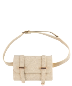 Faux Alligator Belt Bag with Chain BA320088 IVORY